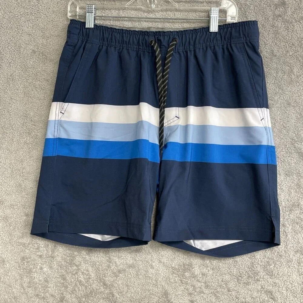 NWOT Hurley Men's M Swim Trunks Blue & White Striped Polyester Spandex Lined